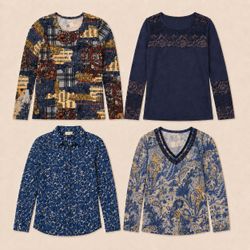 Y2K Blue Bloom Long-Sleeve Tops