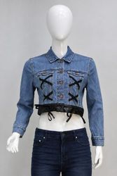 CR2232 Upcycled Denim Lace-Up Cropped Jackets