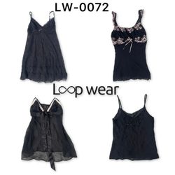Y2K Whimsigoth Black Lace Trim Cami Tops