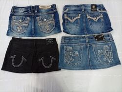 CR10572 Upcycled Mix Branded Mini Denim Skirts