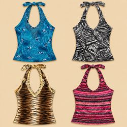 Y2k Upcycled Printed Halter Neck Tops