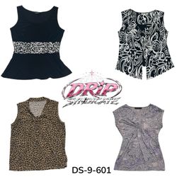 Y2K Retro Printed Sleeveless Poly Blouse Top (DS-9..