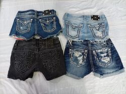 CR10604 Upcycled Mix Branded Mini Denim Shorts