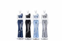 CR1342 Upcycled Asymmetric Chain-Pattern Denim Co-..