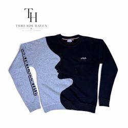 Upcycled Fila Split-Color Sweatshirt – Black & Gre..
