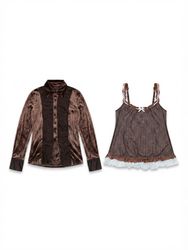 (FV-2399)Vintage Brown & Black Statement Tops | 90..