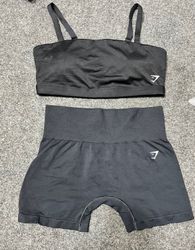 Gym shark shorts and sports bra