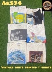 Vintage white printed t shirts ak574