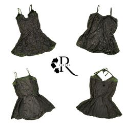 Y2K Women's Black Lace and Sequin Cami Tops RW-262..