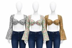 CR01618 Upcycled Floral Twist-Front Bell Sleeve Cr..