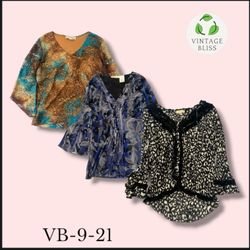 Y2K Vintage Printed Poly Long Sleeve Blouse Wholes..