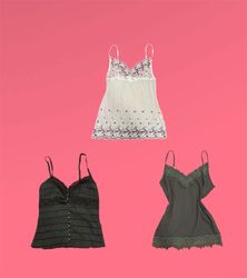 Y2K Lace Trim Satin Camisole Tops - wc#184 (22/09)