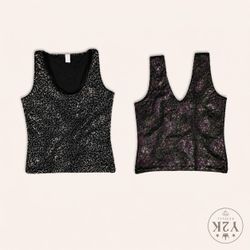 Y2K Black Sequin & Gothic Floral Lace Bodysuit Bun..