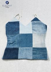 Top en denim patchwork upcyclé - EVR0589