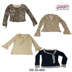 Y2K Retro Long Sleeve Poly Blouse (DS-10-064)