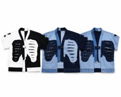 CR1991 Upcycled Split-Tone Distressed Shirt Jacket