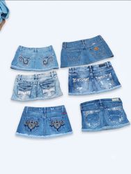 Cyber Y2K & McBling Rhinestone Denim Skirt Lot - V..