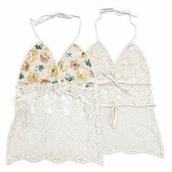 CR1964 UPCYCLED CROCHET LACE HALTER TOP