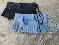 Y2k Low-Rise Pleated Denim Wrap Mini Skirt