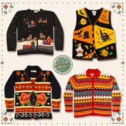 Vintage Heavy Knit Novelty Jumpers Bundle:10pcs (S..