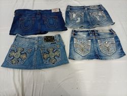 CR10891 Upcycled Mix-Branded Mini Denim Skirts