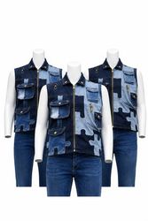 CR01793 Upcycled Denim Camouflage Patchwork Utilit..