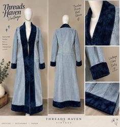 Upcycled Long Denim & Wool Blend Coat – Handmade P..