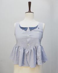 CR2212 UPCYCLED POLO CHECK PEPLUM TOP