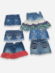 Vintage Y2K Low Rise Denim Mini Skirt Flower Embro..