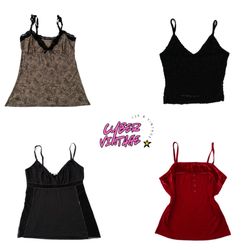 Y2K Vintage Cami Tops | Black, Red & Floral Styles..