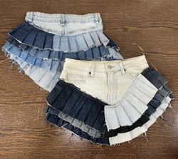 Upcycled Y2K Layered Denim Mini Skirt