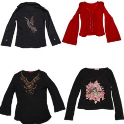 Vintage Embellished Long Sleeve Tops – Y2K Style ✨