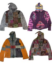 Y2K Vintage Patchwork Zip-Up Boho Hoodies Lot (TR-..