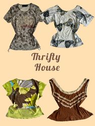 Y2K Boho, Butterfly & Lace Tops(TH/557)
