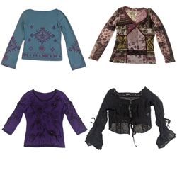 Y2K aesthetic teal long-sleeve crop top featuring ..