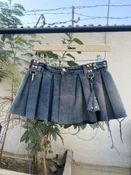 Jupe plissée mini en denim cyber-matériel Y2K recy..