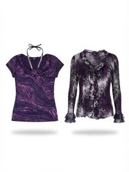 (fV2088)     Purple Y2K Mesh & Velvet Tops Bundle ..