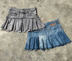 Upcycled Denim Pleated Skirts