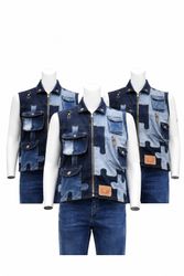 CR2021 Upcycled Patchwork Puzzle Denim Utility Ves..