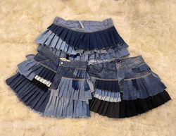 Upcycled Y2K Multi Layered denim  Pleated Mini Ski..