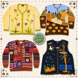 Vintage Heavy Knit Novelty Jumpers 10pcs (S13)