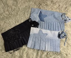 Upcycled Y2K Emballeshed Denim Micro Mini Skirt