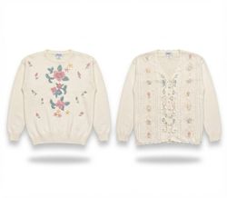 (FV-2735) Maille Vintage Blanche Fleurie Mix – Swe..