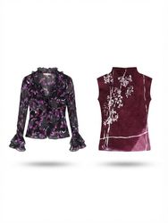 (FV-2401) Y2K Purple & Burgundy Printed Tops | Ret..