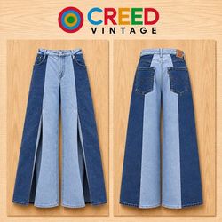 CR2202 Upcycled Two-Tone Denim Panel Wide-Leg Jean..
