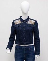 CR1766 Upcycled Embroidered Shoulder Denim Cropped..