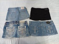 CR10605 Upcycled Mix Branded Mini Denim Skirts