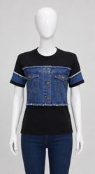 CR2239 UPCYCLED DENIM PANEL T-SHIRT