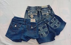 CR11834 Upcycled Mix-Branded Mini Denim Shorts