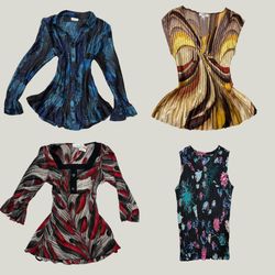 Y2K Abstract Pleated Jewel-Tone Blouse (OFF-65)